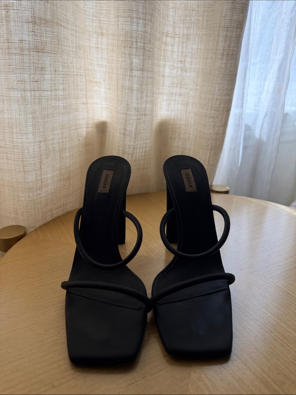 Yeezy Black Strappy Square-Toe Heeled Sandals